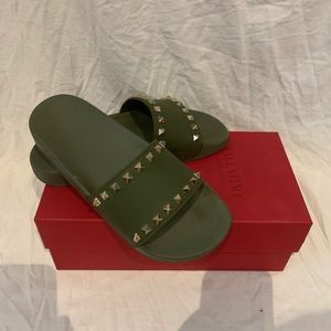 Valentino Olive Green Stud Slides